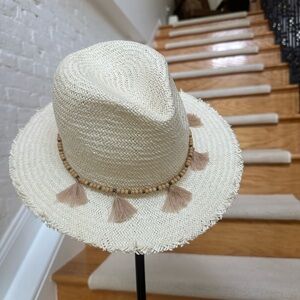 Hat Attack Cream Straw Hat with Wooden Beaded Band